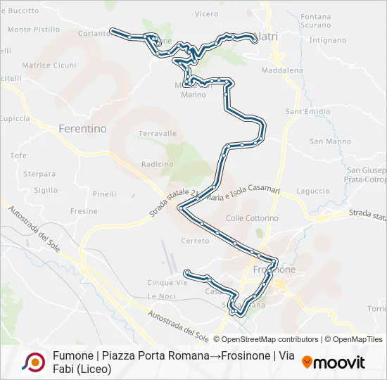 Percorso linea bus COTRAL