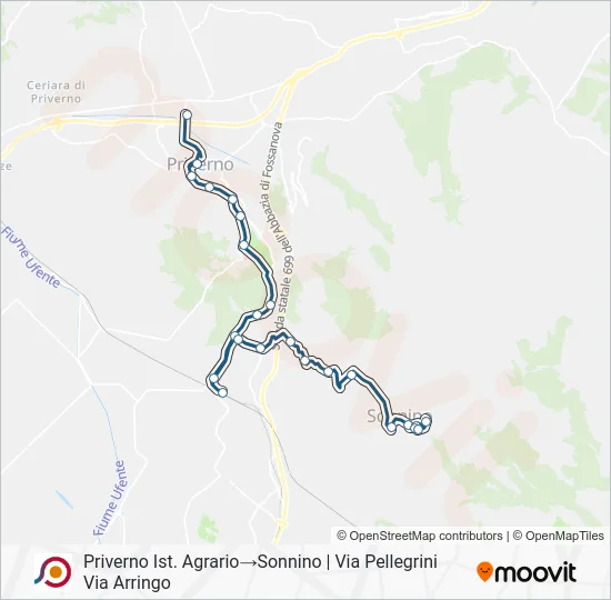 Percorso linea bus COTRAL
