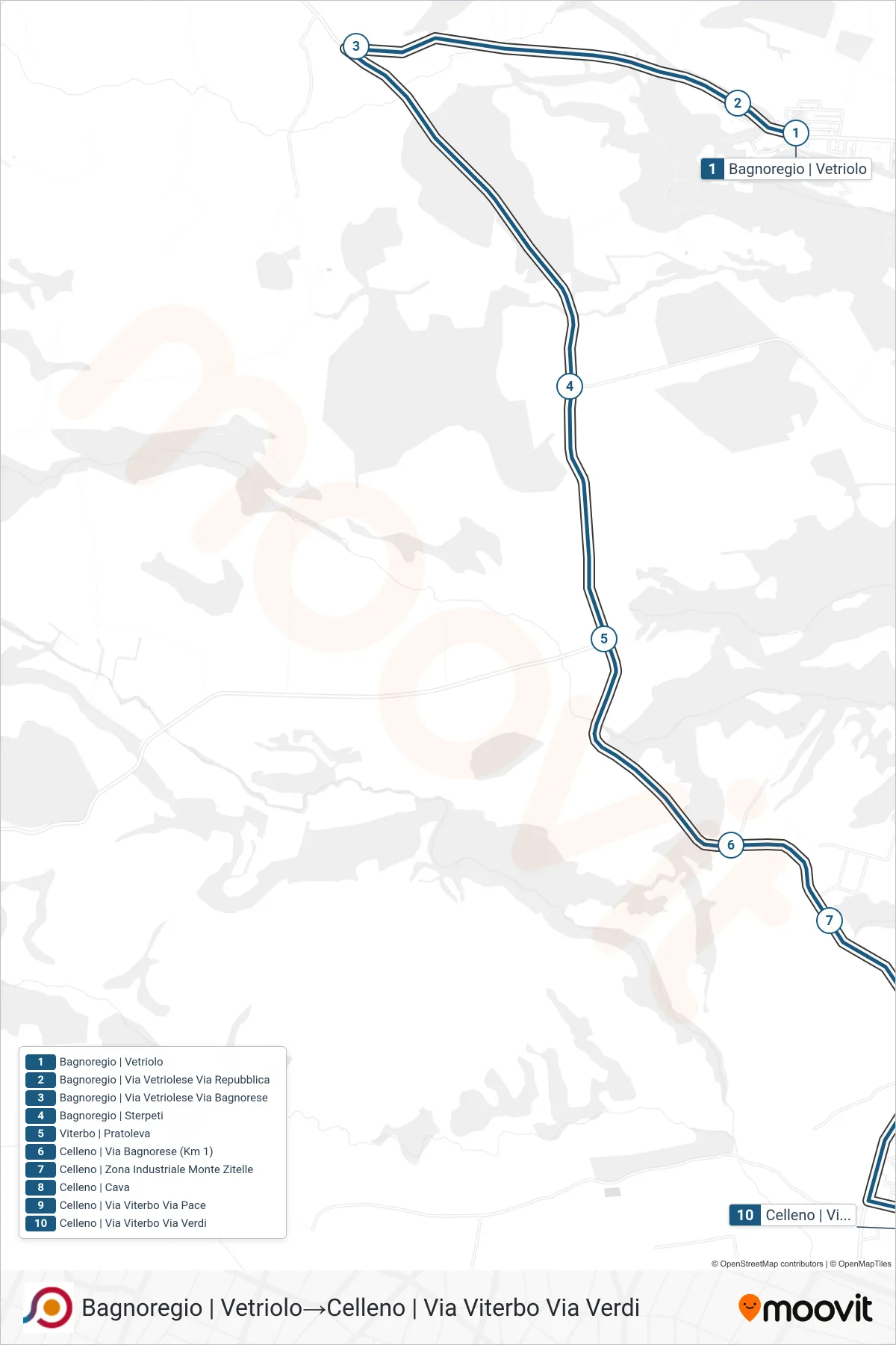Linea COTRAL bus (Bagnoregio | Vetriolo→Celleno | Via Viterbo Via Verdi) - Percorsi e fermate sulla mappa