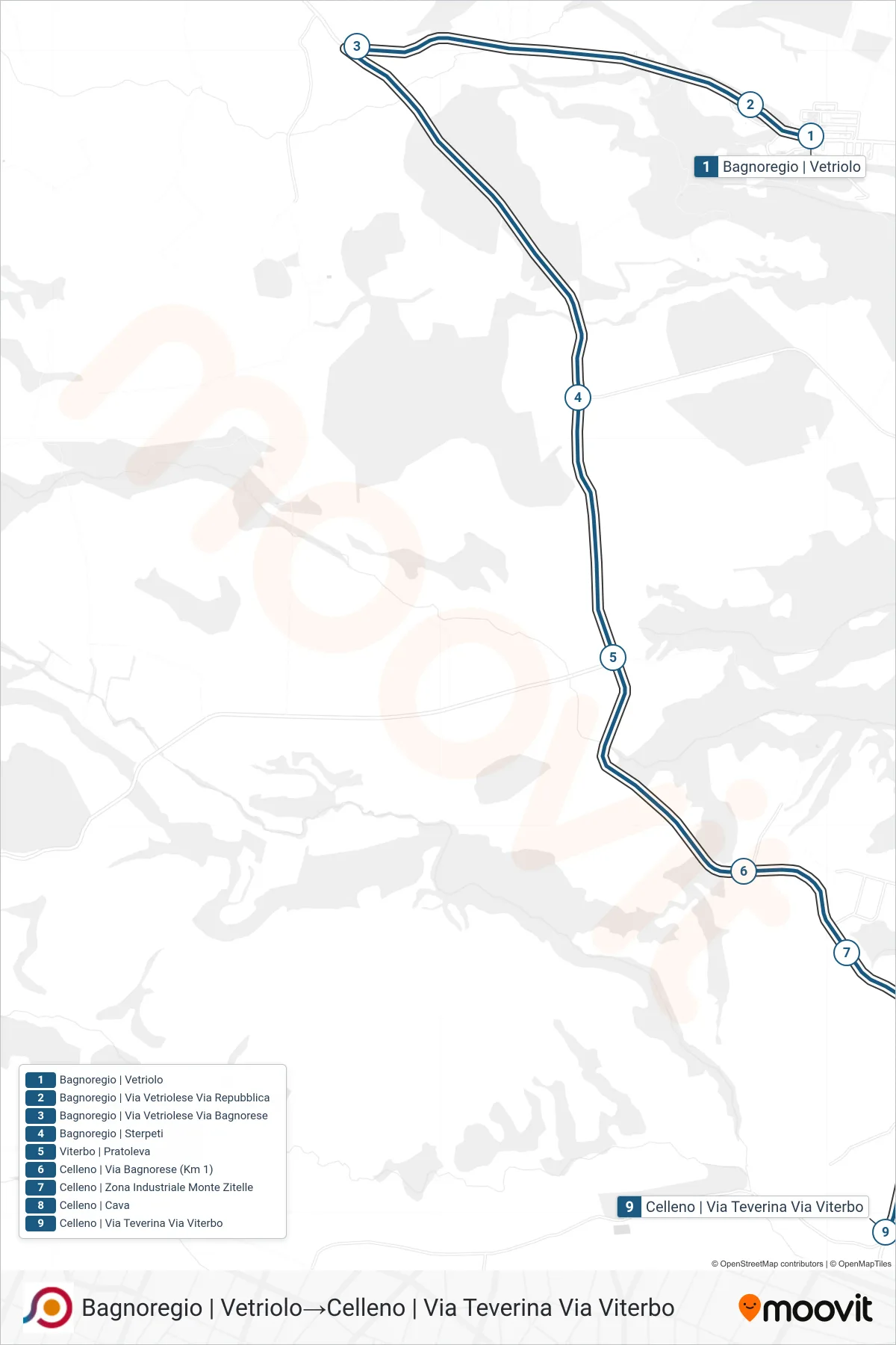 Linea COTRAL bus (Bagnoregio | Vetriolo→Celleno | Via Teverina Via Viterbo) - Percorsi e fermate sulla mappa