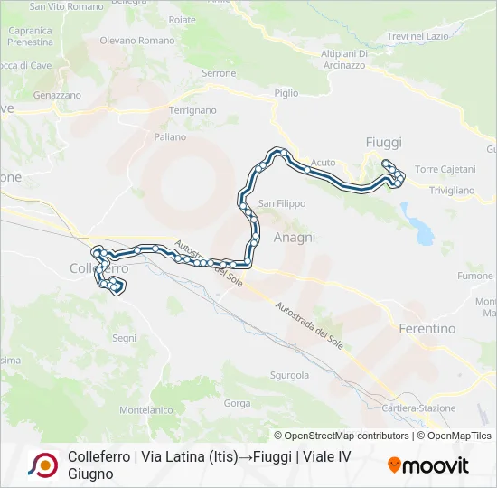 Percorso linea bus COTRAL