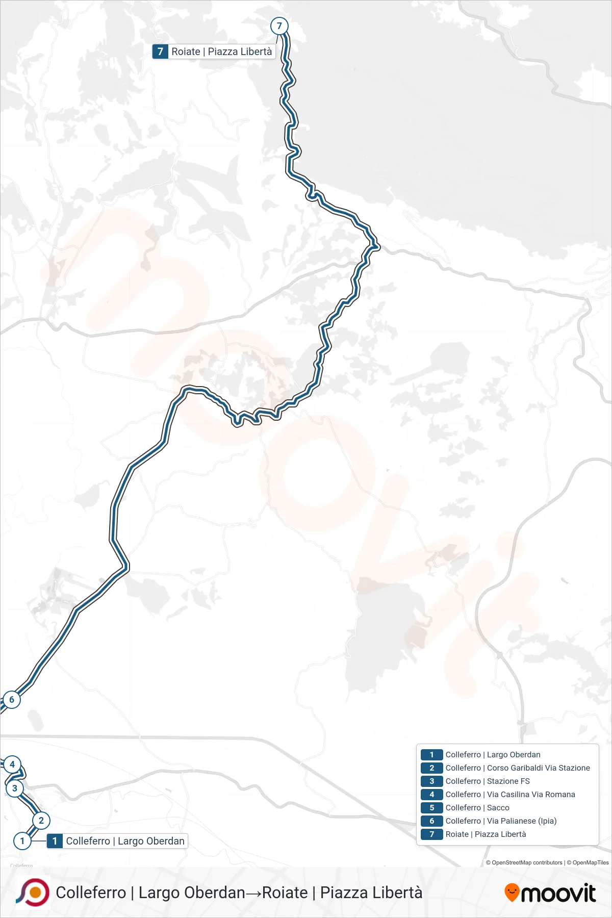 Linea COTRAL bus (Colleferro | Largo Oberdan→Roiate | Piazza Libertà) - Percorsi e fermate sulla mappa