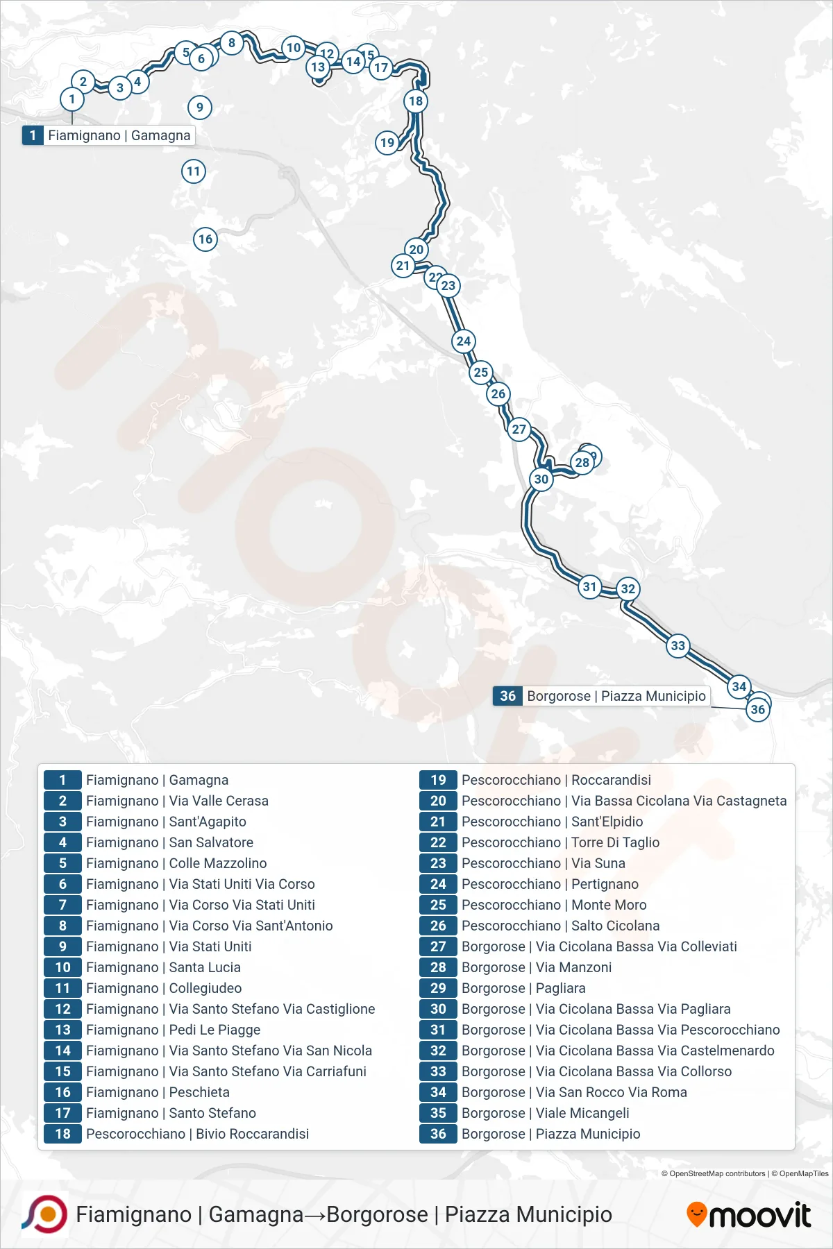 Linea COTRAL bus (Fiamignano | Gamagna→Borgorose | Piazza Municipio) - Percorsi e fermate sulla mappa