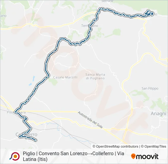 Percorso linea bus COTRAL