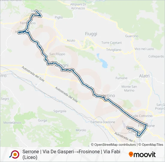 Percorso linea bus COTRAL