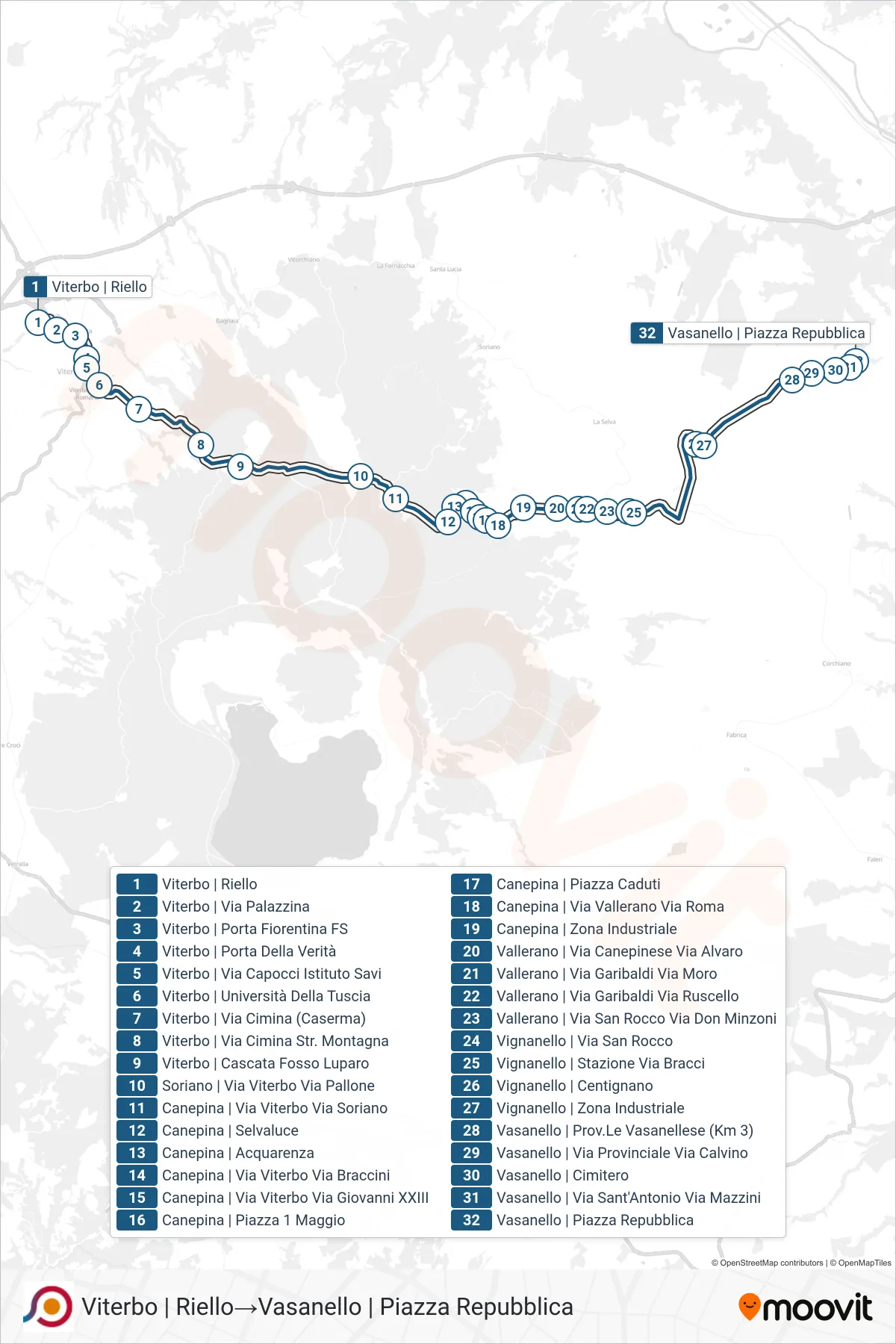 Linea COTRAL bus (Viterbo | Riello→Vasanello | Piazza Repubblica) - Percorsi e fermate sulla mappa