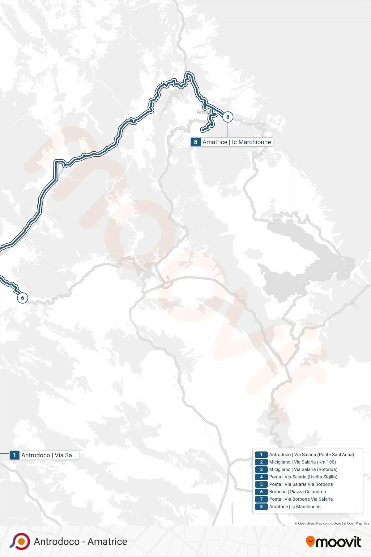 Linea COTRAL bus (Antrodoco | Via Salaria (Ponte Sant'Anna)→Amatrice | Ic Marchionne) - Percorsi e fermate sulla mappa