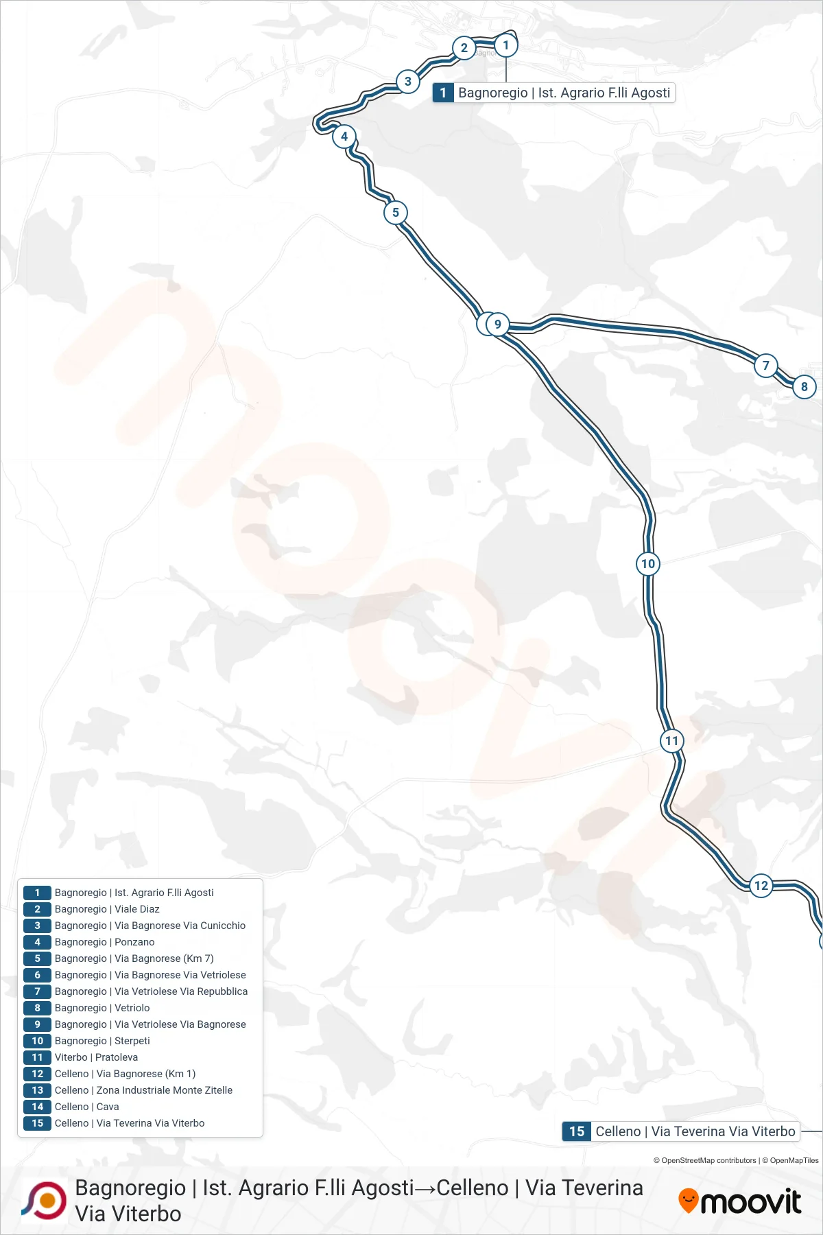Linea COTRAL bus (Bagnoregio | Ist. Agrario F.lli Agosti→Celleno | Via Teverina Via Viterbo) - Percorsi e fermate sulla mappa