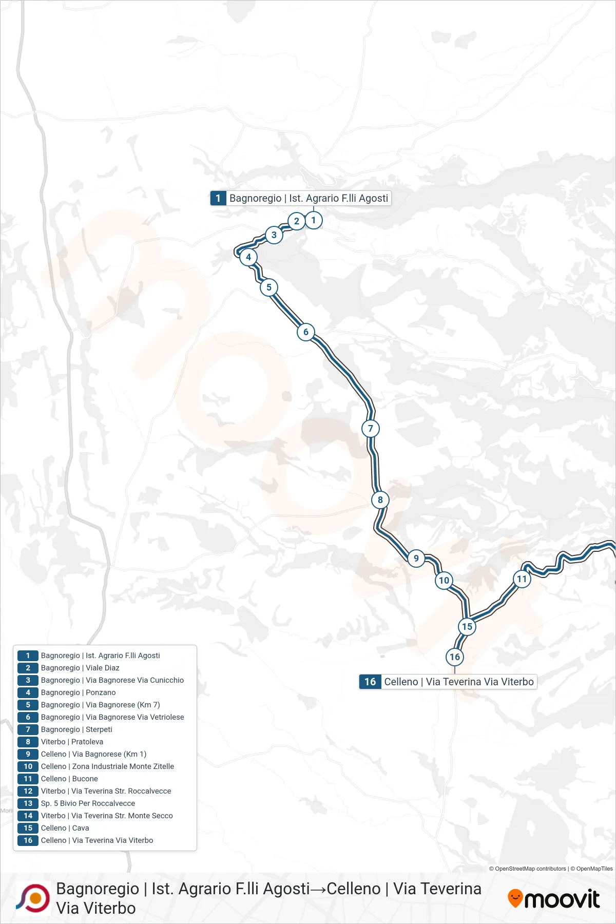 Linea COTRAL bus (Bagnoregio | Ist. Agrario F.lli Agosti→Celleno | Via Teverina Via Viterbo) - Percorsi e fermate sulla mappa