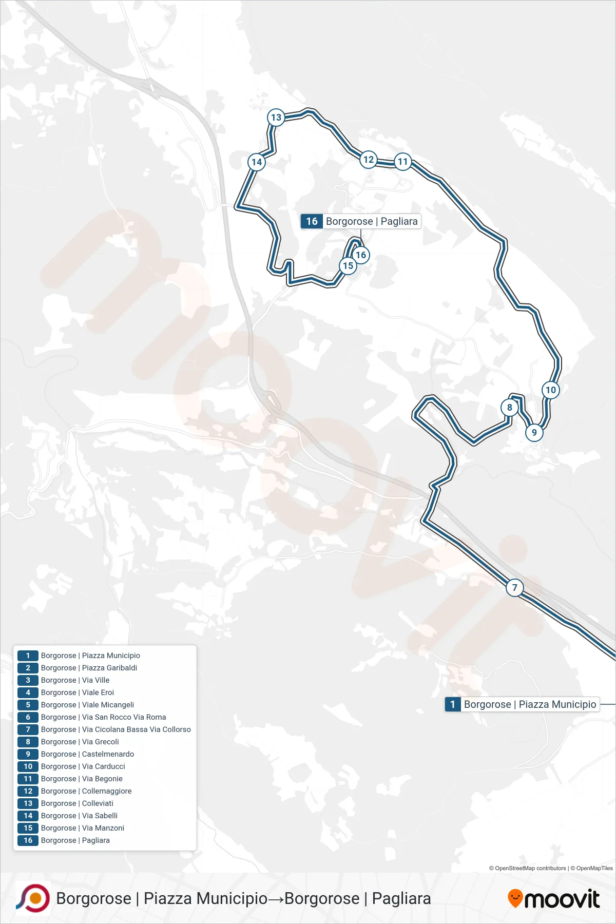 Linea COTRAL bus (Borgorose | Piazza Municipio→Borgorose | Pagliara) - Percorsi e fermate sulla mappa