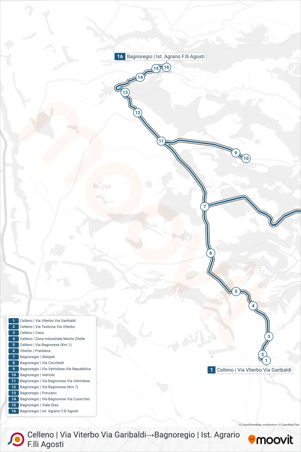 Linea COTRAL bus (Celleno | Via Viterbo Via Garibaldi→Bagnoregio | Ist. Agrario F.lli Agosti) - Percorsi e fermate sulla mappa