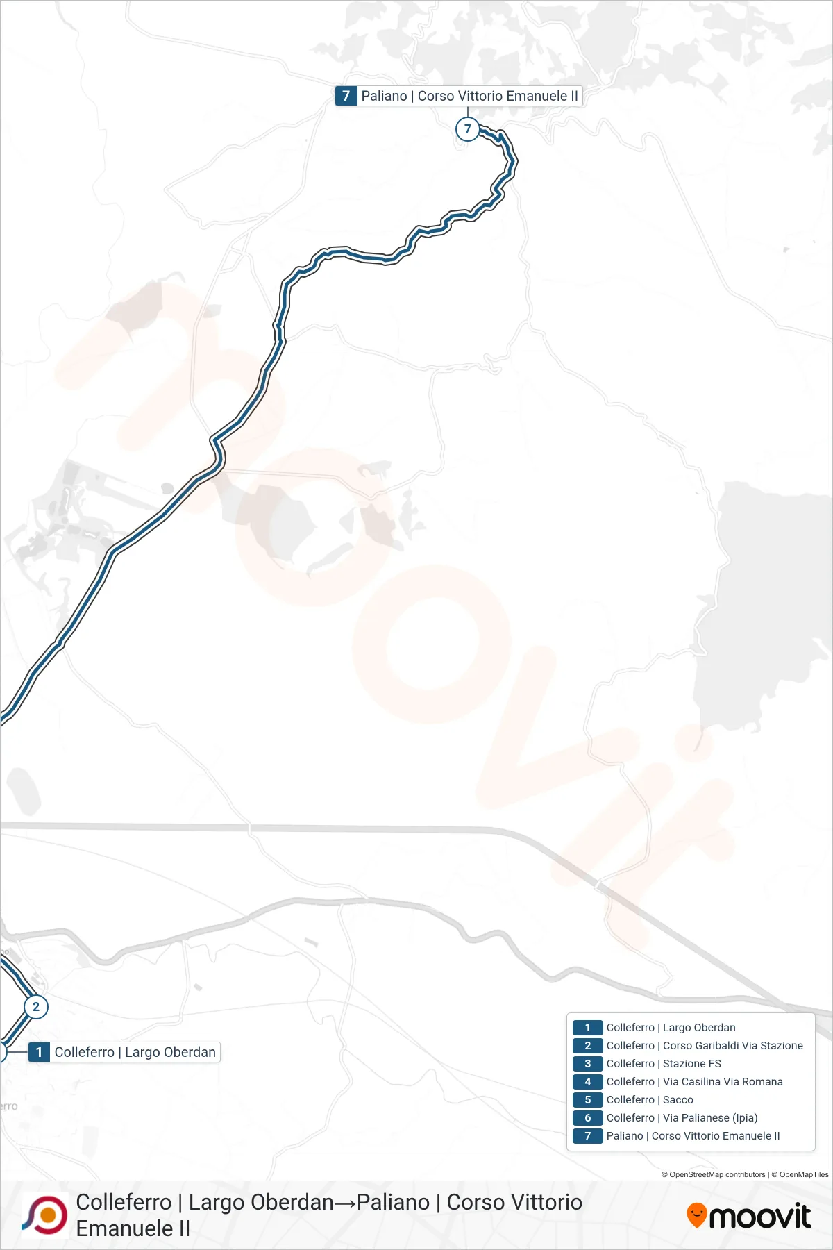 Linea COTRAL bus (Colleferro | Largo Oberdan→Paliano | Corso Vittorio Emanuele II) - Percorsi e fermate sulla mappa