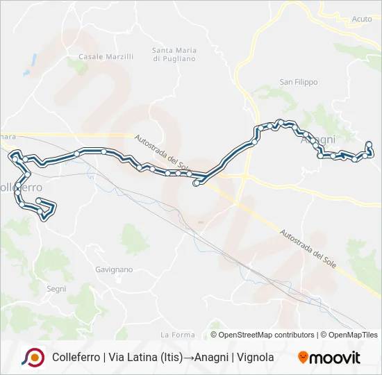 Percorso linea bus COTRAL
