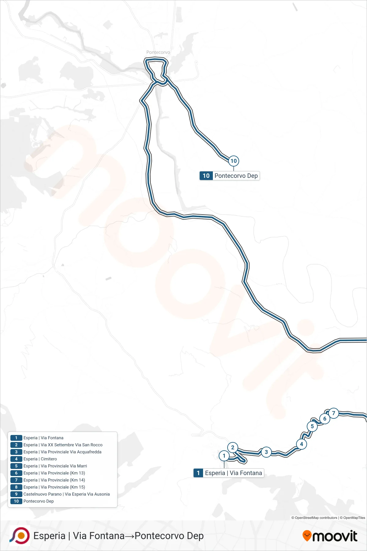 Linea COTRAL  bus (Esperia | Via Fontana‎→Pontecorvo Dep) - Percorsi e fermate sulla mappa