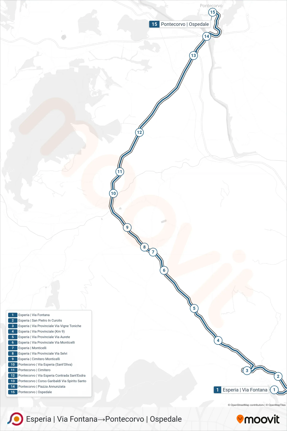 Linea COTRAL bus (Esperia | Via Fontana→Pontecorvo | Ospedale) - Percorsi e fermate sulla mappa
