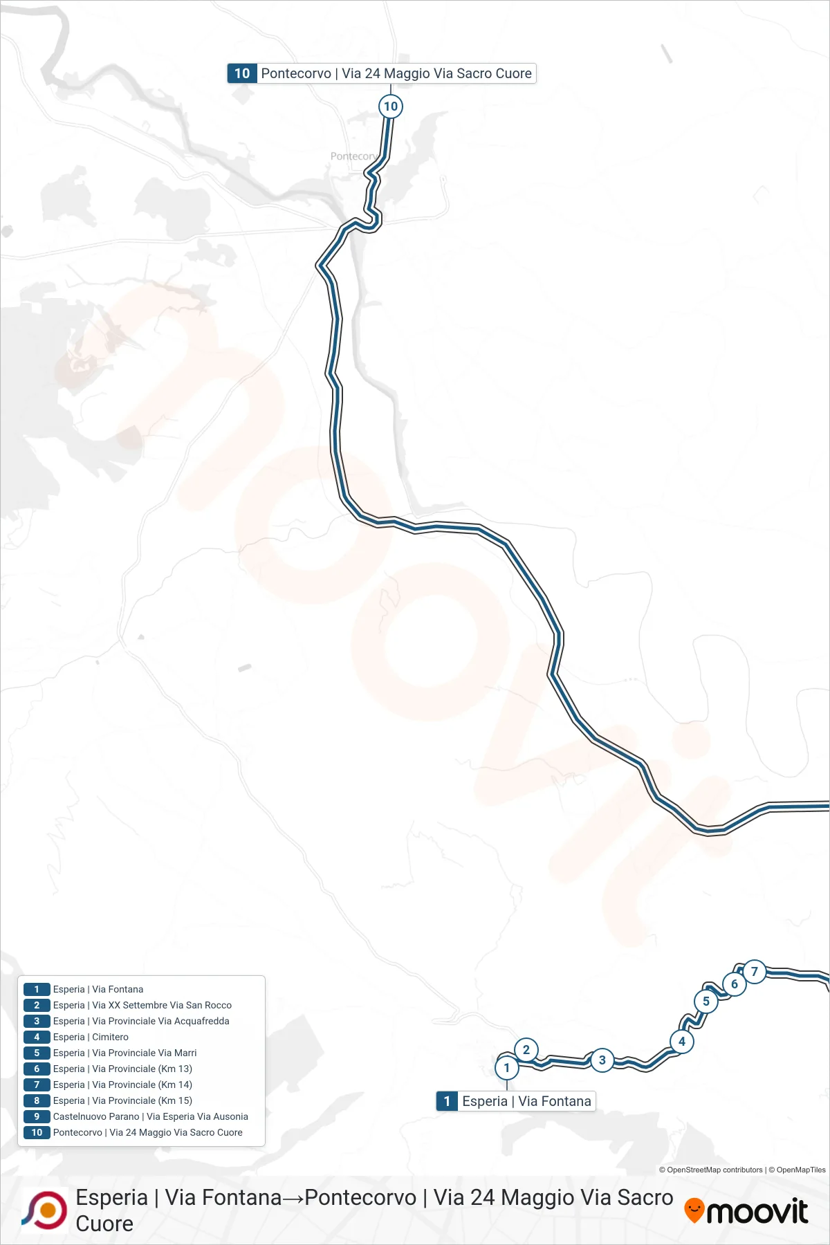Linea COTRAL bus (Esperia | Via Fontana→Pontecorvo | Via 24 Maggio Via Sacro Cuore) - Percorsi e fermate sulla mappa