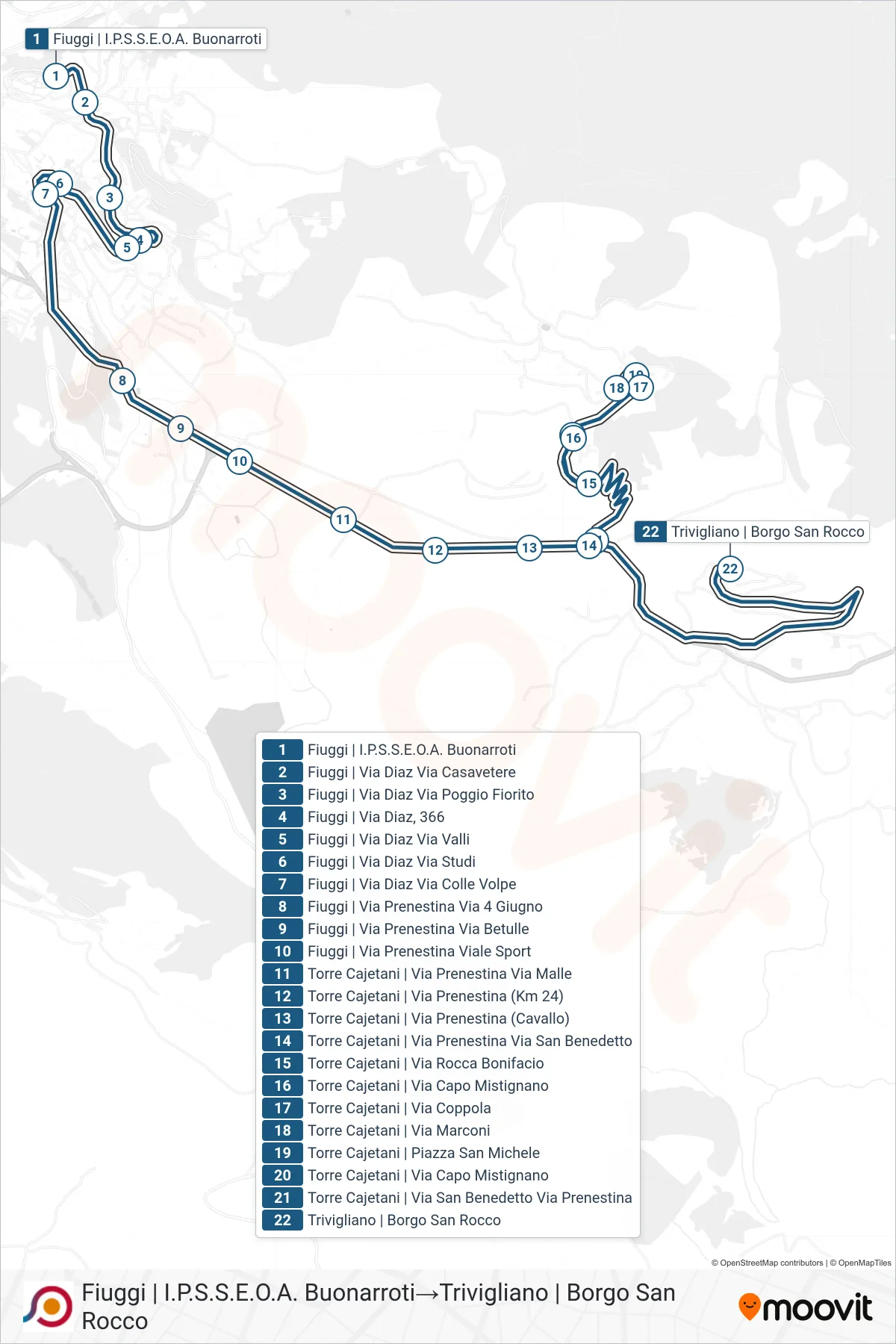 Linea COTRAL bus (Fiuggi | I.P.S.S.E.O.A. Buonarroti→Trivigliano | Borgo San Rocco) - Percorsi e fermate sulla mappa