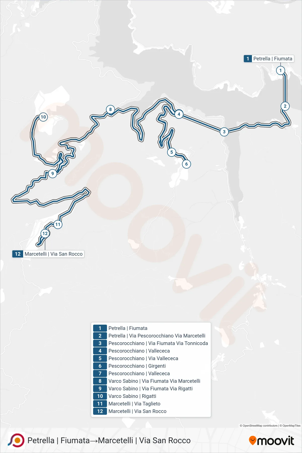 Linea COTRAL bus (Petrella | Fiumata→Marcetelli | Via San Rocco) - Percorsi e fermate sulla mappa