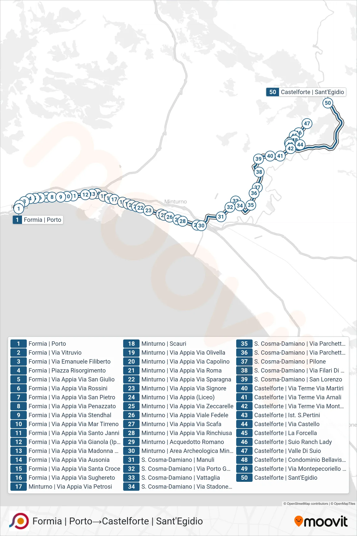 Linea COTRAL bus (Formia | Porto→Castelforte | Sant'Egidio) - Percorsi e fermate sulla mappa