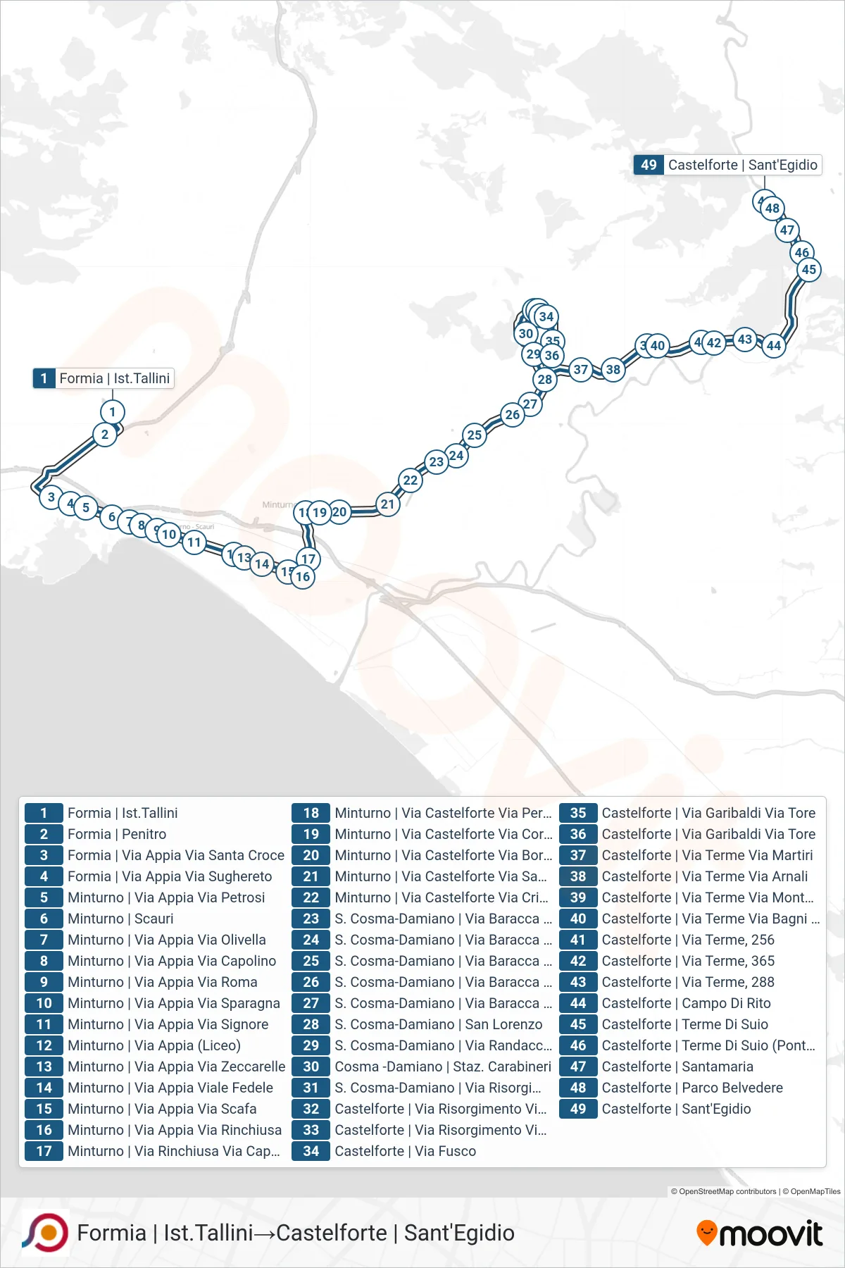Linea COTRAL bus (Formia | Ist.Tallini→Castelforte | Sant'Egidio) - Percorsi e fermate sulla mappa