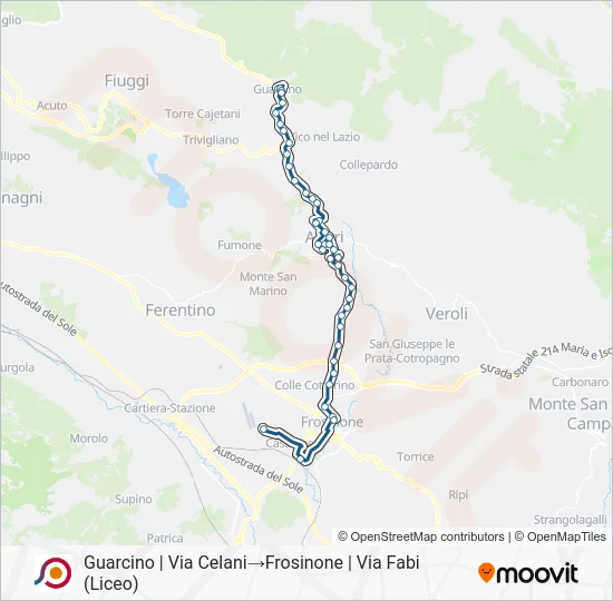 Percorso linea bus COTRAL