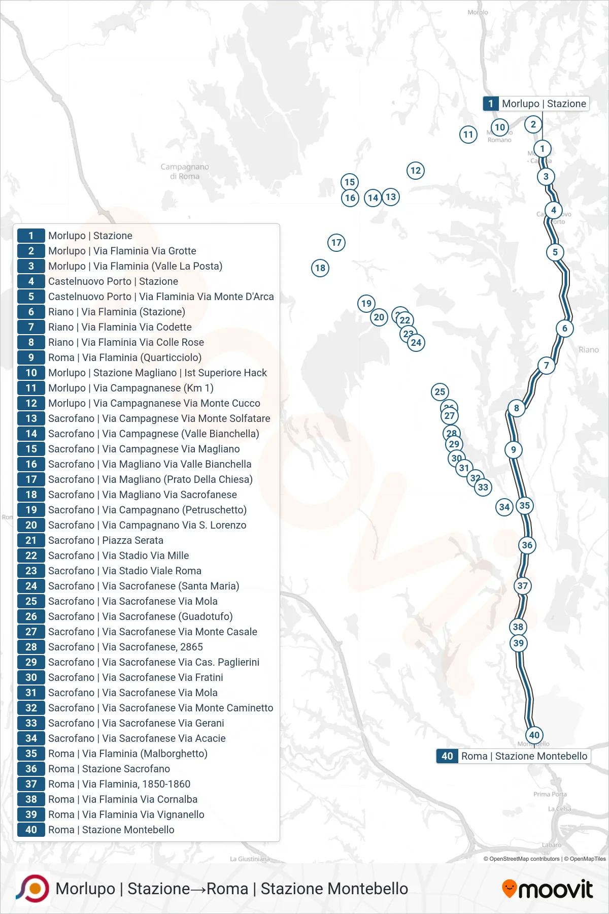 Linea COTRAL bus (Morlupo | Stazione→Roma | Stazione Montebello) - Percorsi e fermate sulla mappa