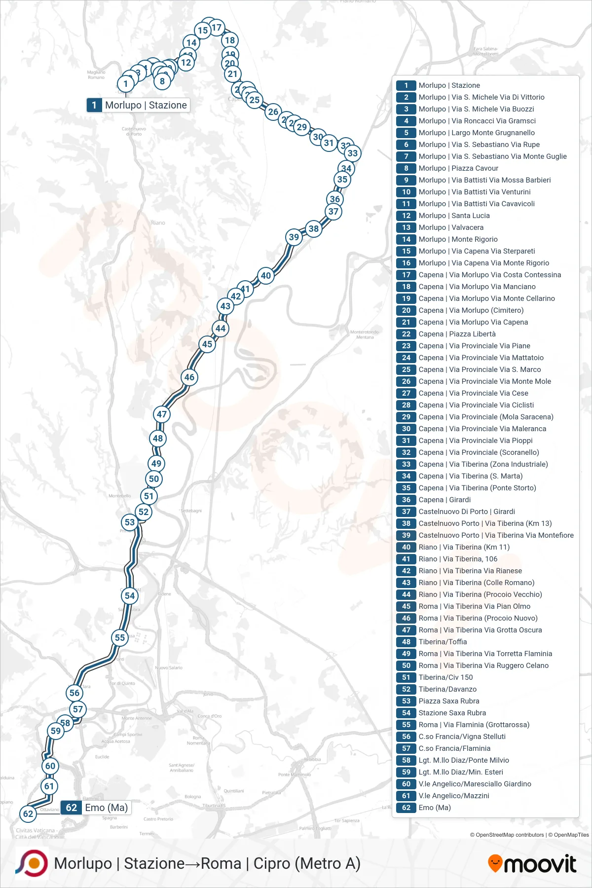 Linea COTRAL bus (Morlupo | Stazione→Roma | Cipro (Metro A)) - Percorsi e fermate sulla mappa