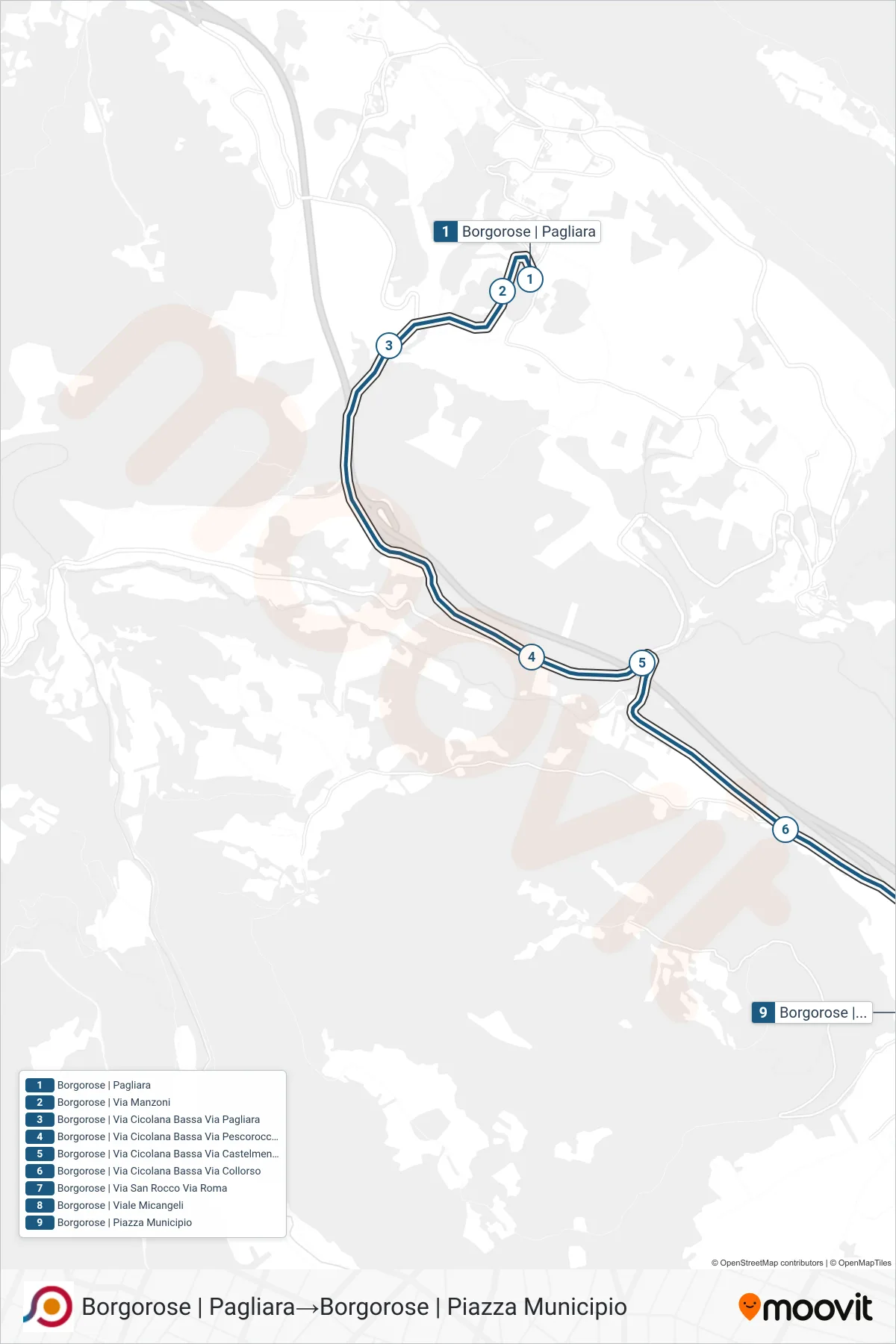 Linea COTRAL bus (Borgorose | Pagliara→Borgorose | Piazza Municipio) - Percorsi e fermate sulla mappa