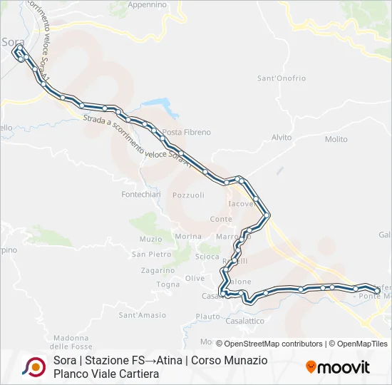 Percorso linea bus COTRAL