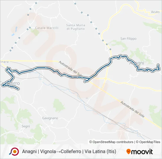 Percorso linea bus COTRAL