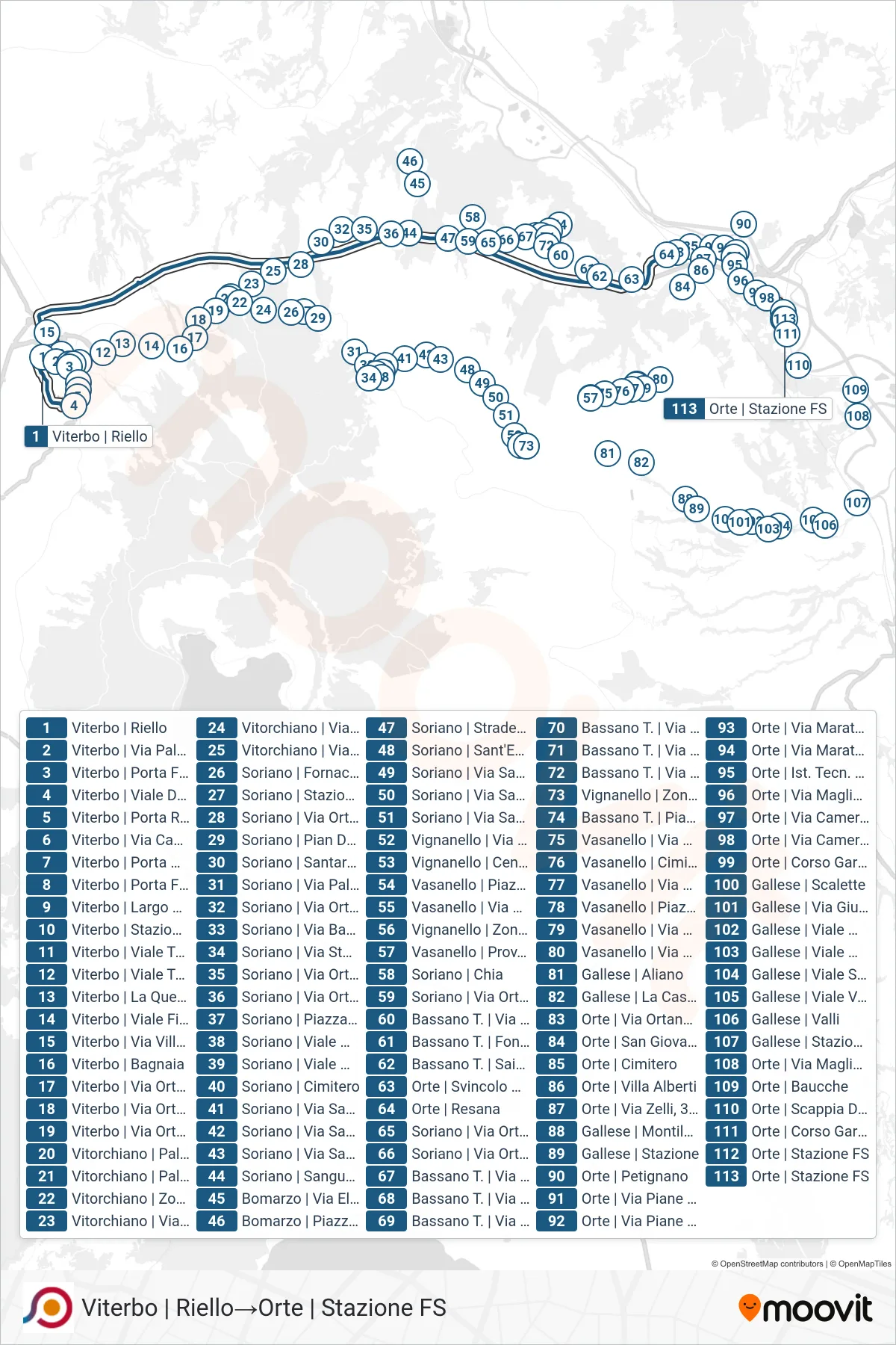 Linea COTRAL bus (Viterbo | Riello→Orte | Stazione FS) - Percorsi e fermate sulla mappa