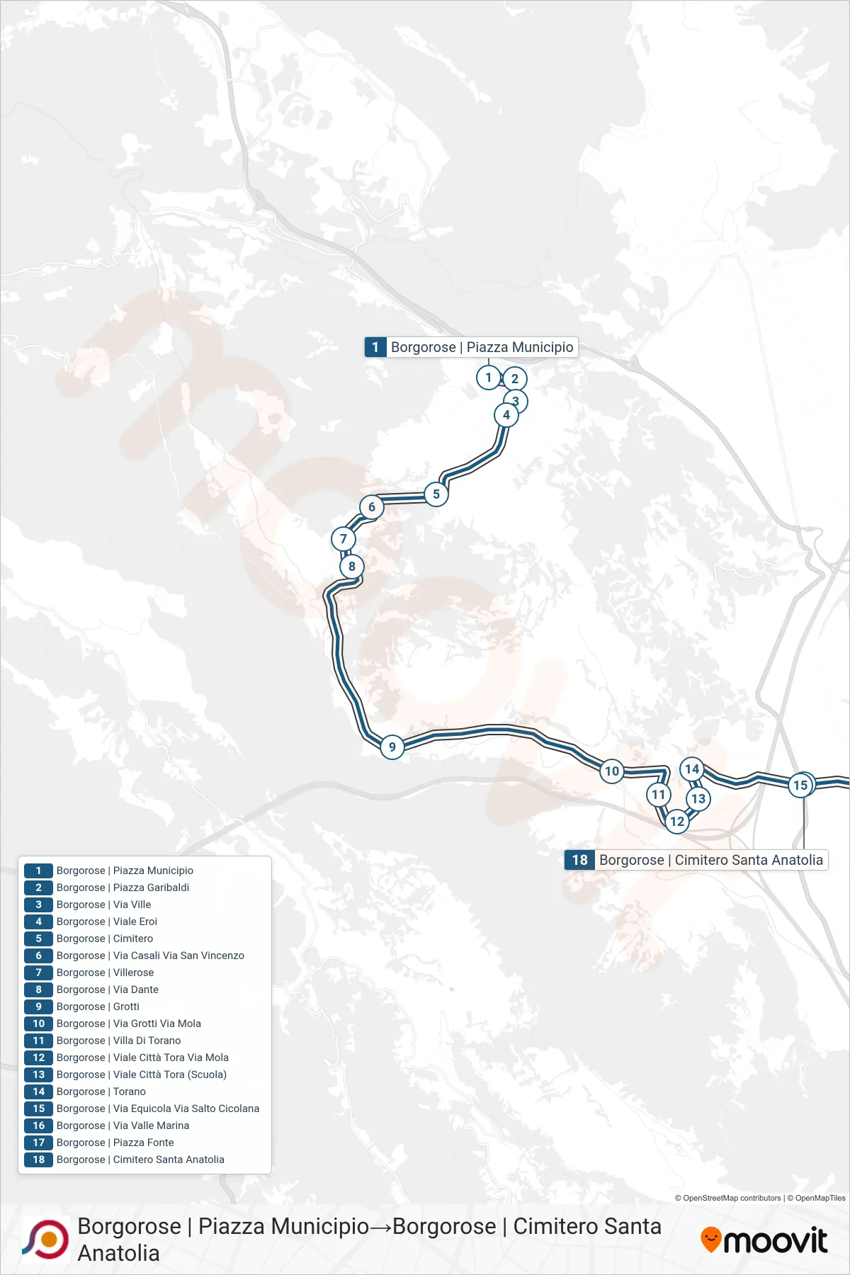 Linea COTRAL bus (Borgorose | Piazza Municipio→Borgorose | Cimitero Santa Anatolia) - Percorsi e fermate sulla mappa
