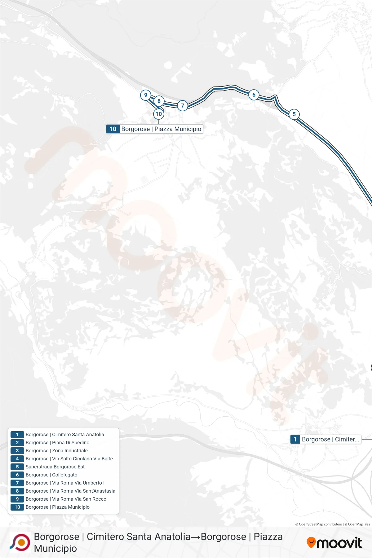 Linea COTRAL bus (Borgorose | Cimitero Santa Anatolia→Borgorose | Piazza Municipio) - Percorsi e fermate sulla mappa
