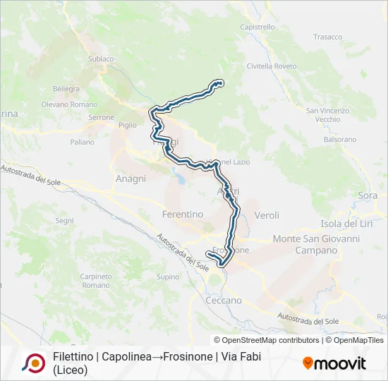 Percorso linea bus COTRAL