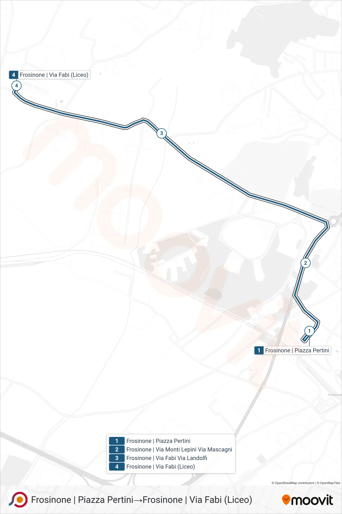 Linea COTRAL  bus (Frosinone | Piazza Pertini‎→Frosinone | Via Fabi (Liceo)) - Percorsi e fermate sulla mappa