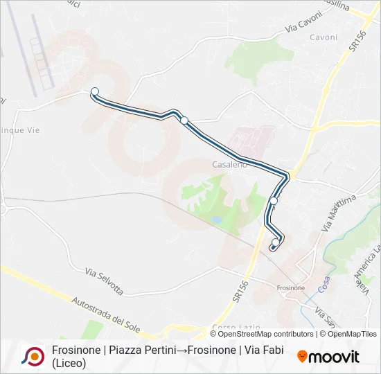 Percorso linea bus COTRAL