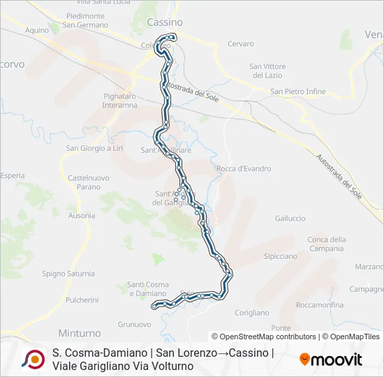 Percorso linea bus COTRAL