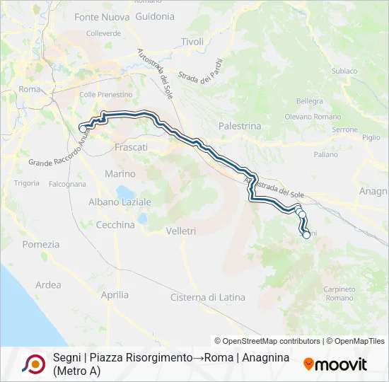 Percorso linea bus COTRAL