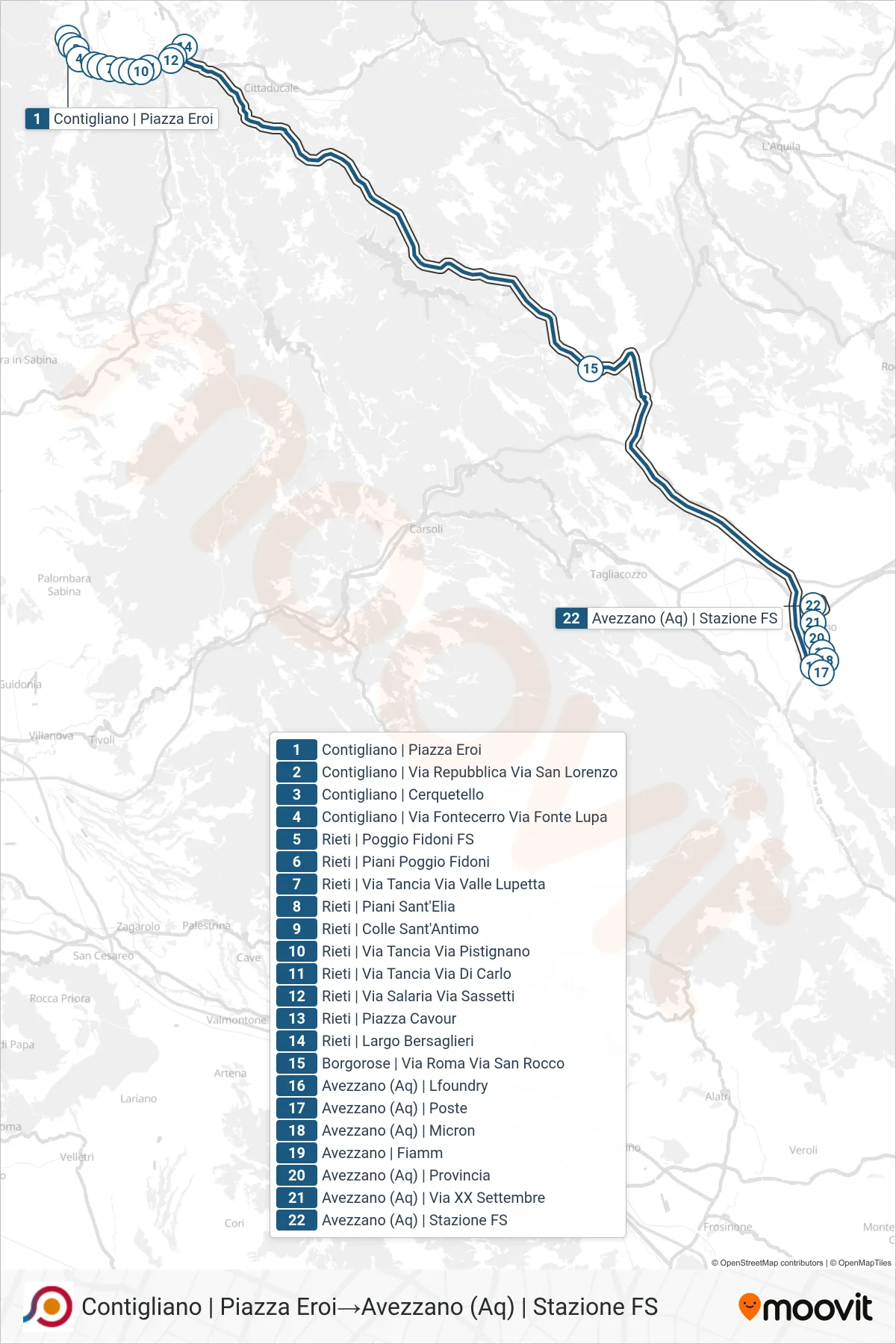 Linea COTRAL bus (Contigliano | Piazza Eroi→Avezzano (Aq) | Stazione FS) - Percorsi e fermate sulla mappa