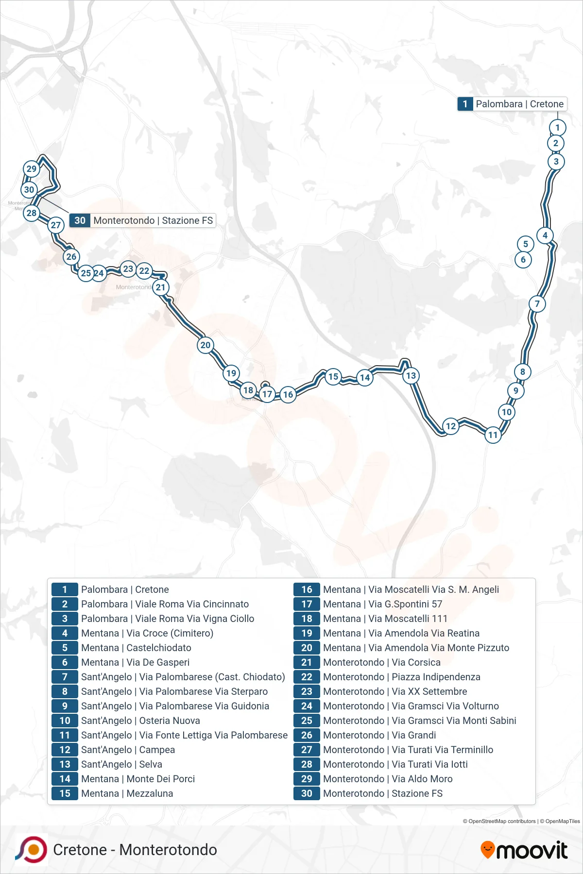 Linea COTRAL bus (Palombara | Cretone→Monterotondo | Stazione FS) - Percorsi e fermate sulla mappa