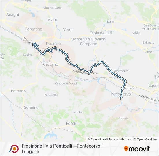Percorso linea bus COTRAL