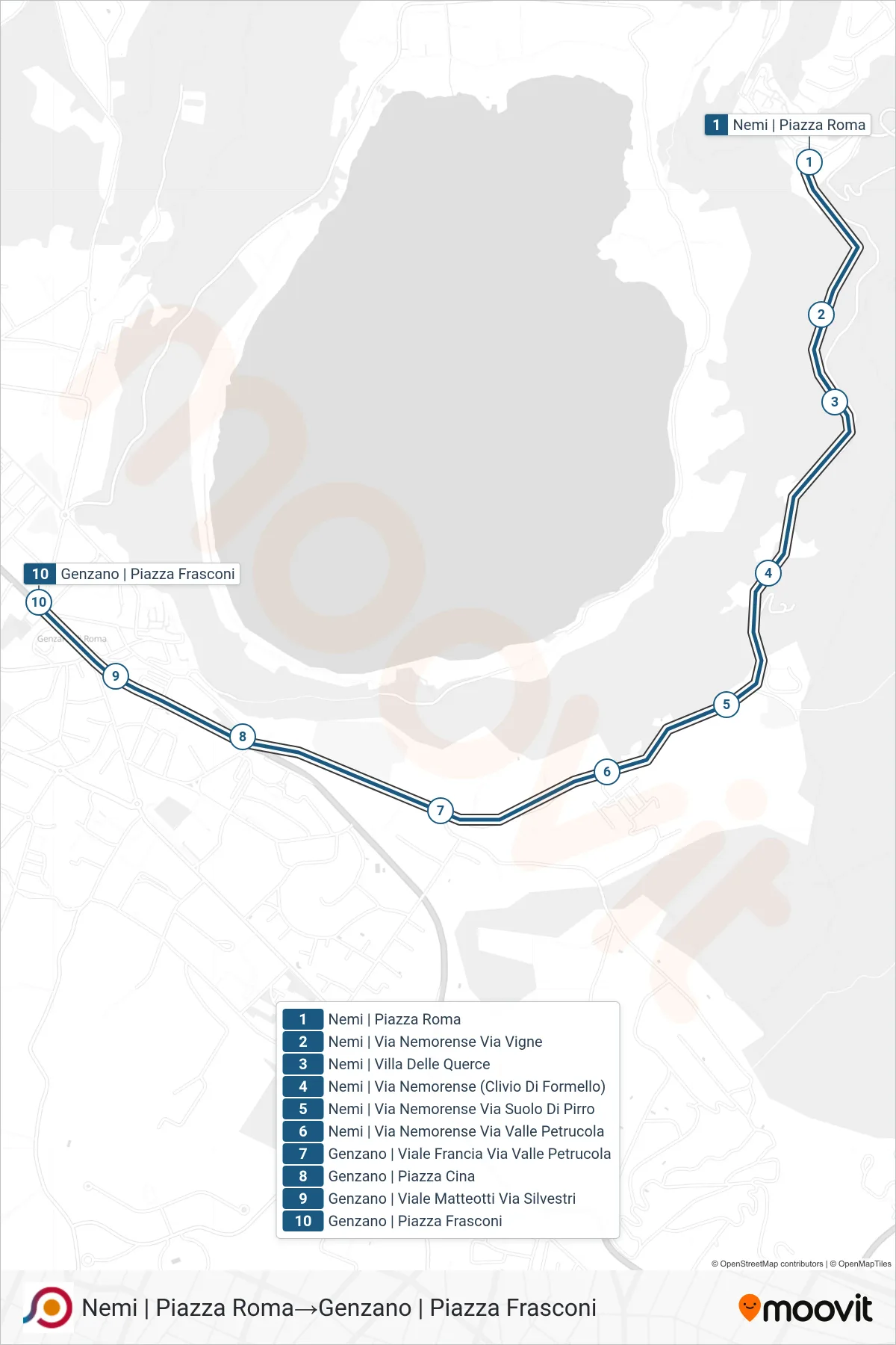 Linea COTRAL  bus (Nemi | Piazza Roma‎→Genzano | Piazza Frasconi) - Percorsi e fermate sulla mappa