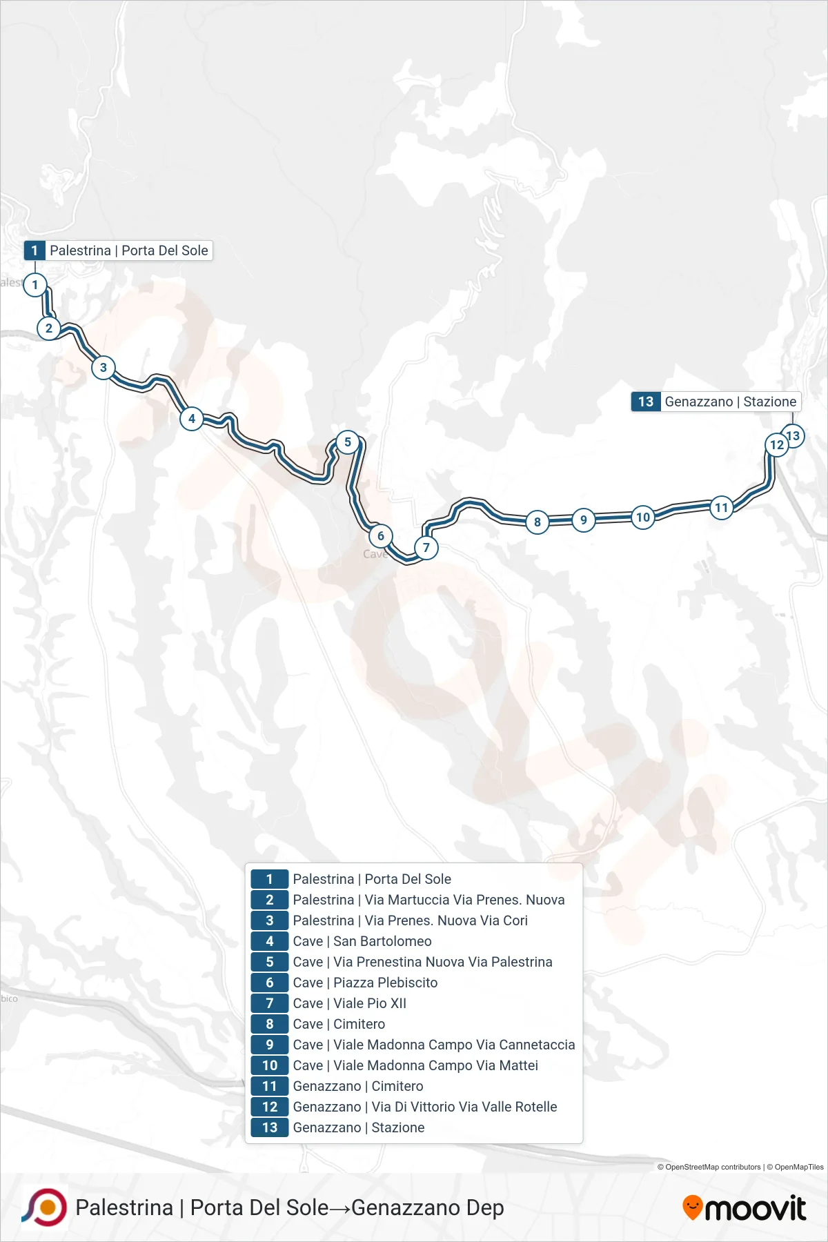Linea COTRAL bus (Palestrina | Porta Del Sole→Genazzano Dep) - Percorsi e fermate sulla mappa