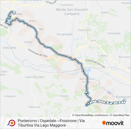 Percorso linea bus COTRAL