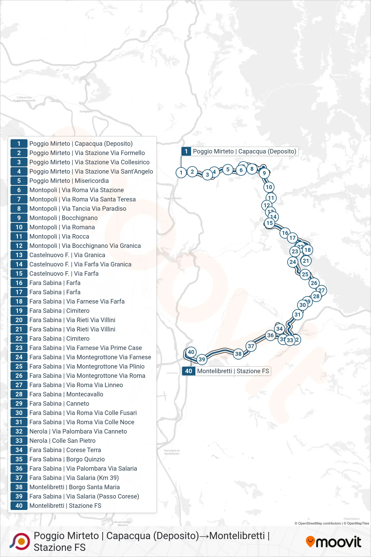 Linea COTRAL bus (Poggio Mirteto | Capacqua (Deposito)→Montelibretti | Stazione FS) - Percorsi e fermate sulla mappa