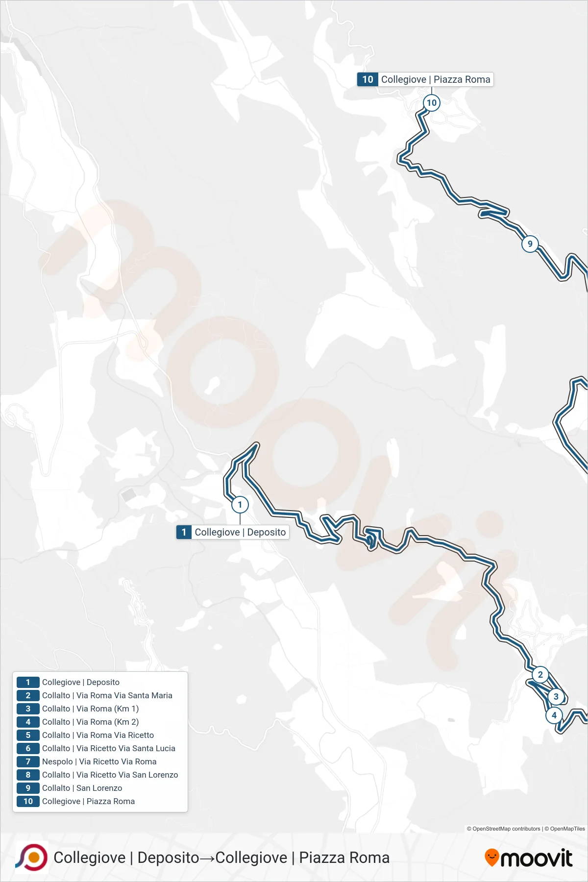 Linea COTRAL bus (Collegiove | Deposito→Collegiove | Piazza Roma) - Percorsi e fermate sulla mappa