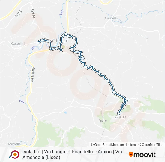 Percorso linea bus COTRAL