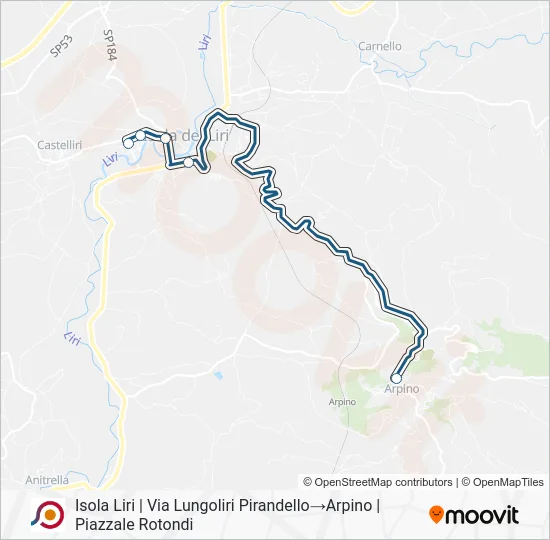 Percorso linea bus COTRAL
