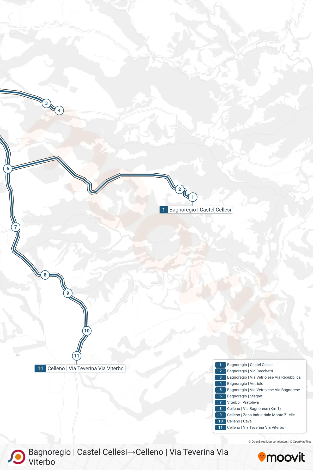 Linea COTRAL bus (Bagnoregio | Castel Cellesi→Celleno | Via Teverina Via Viterbo) - Percorsi e fermate sulla mappa