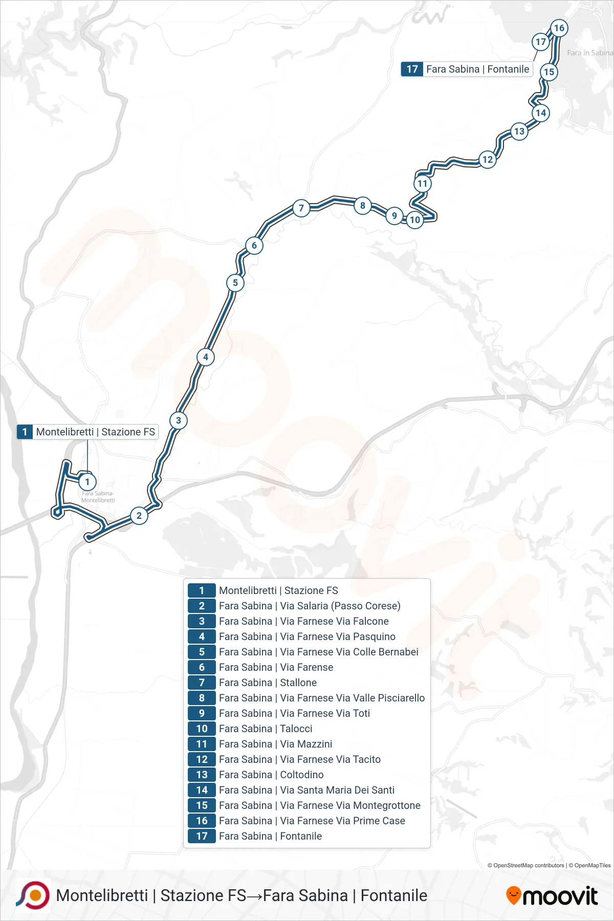 Linea COTRAL bus (Montelibretti | Stazione FS→Fara Sabina | Fontanile) - Percorsi e fermate sulla mappa